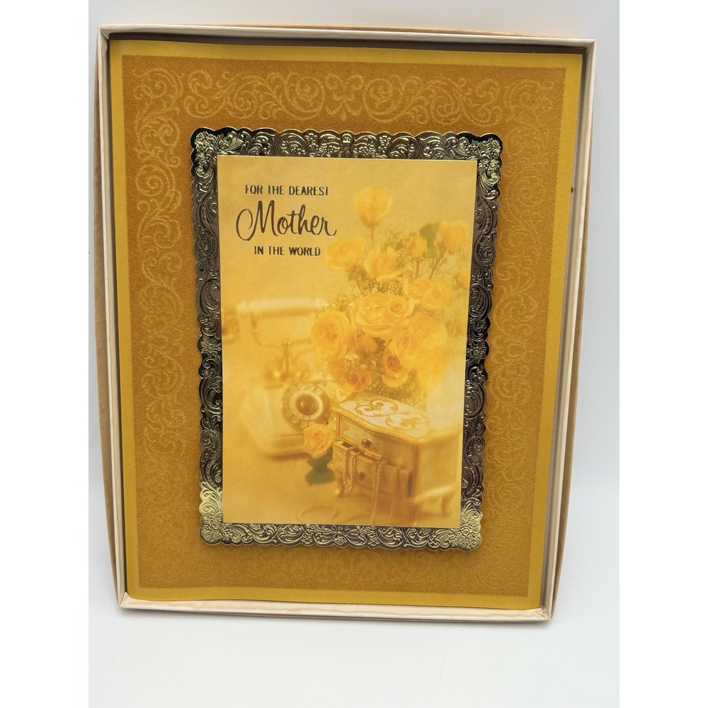 American Greetings Mothers Day Card Large Velvet Gold Foil Boxed 1975 Vintage